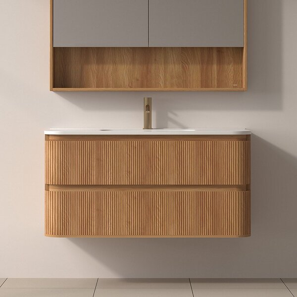 Mobile bagno cannettato 100 cm con lavabo in ceramica | KAM-NORTH-100C - KAMALU