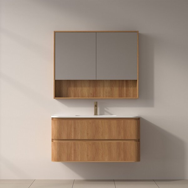Mobile bagno cannettato 100 cm con lavabo in ceramica | KAM-NORTH-100C - KAMALU
