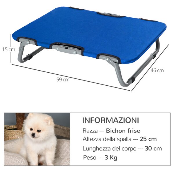 PawHut Brandina per Cani Piccola Taglia, Lettino Pieghevole, Facile da Trasportare, Blu 59x46x15cm|Aosom