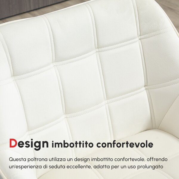 HOMCOM Poltrona Design Scandinava in Legno ed Effetto Velluto Crema, per Soggiorno o Ufficio, 68.5x61x72.5 cm|Aosom