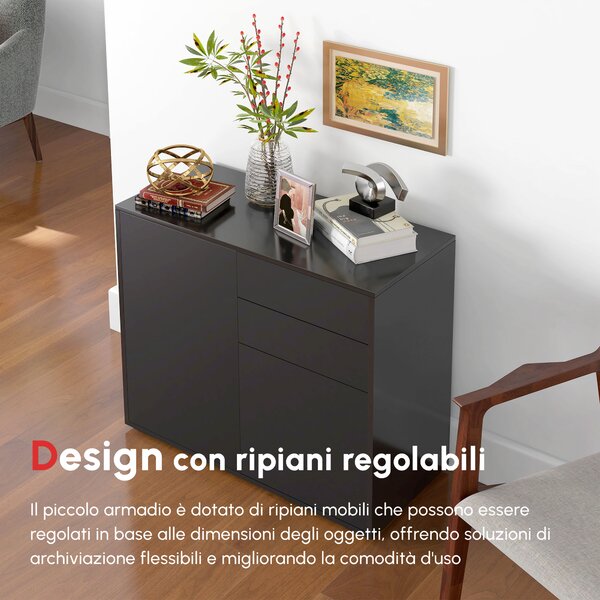 HOMCOM Mobiletto Multiuso con 2 Cassetti e 2 Armadietti, Apertura a Pressione, Mobile per Casa e Ufficio, 79x36x74cm|Aosom