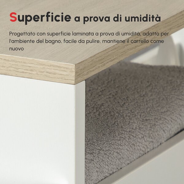 Kleankin Carrello Bagno Salvaspazio a 3 Ripiani con Rotelle e Maniglia in Legno, 48x15x80cm, Bianco|Aosom