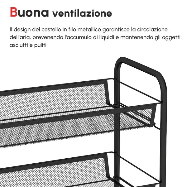 HOMCOM Carrello da Cucina Salvaspazio a 5 Livelli con Cestini a Rete in Acciaio, 45x26.5x106cm, Nero|Aosom