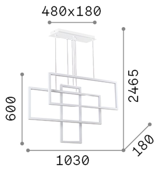 Sospensione Moderna Frame Alluminio Nero Led 93W 3000K Luce Calda