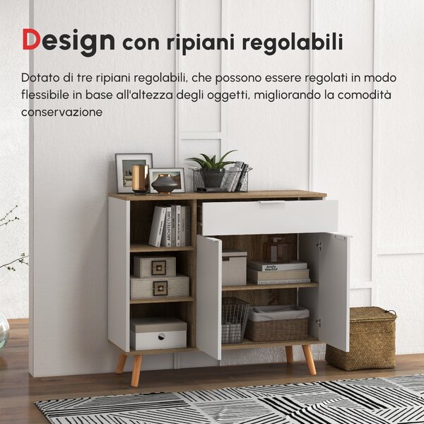 HOMCOM Mobile Contenitore Con 2 Armadietti E Ripiano Regolabile In Tru