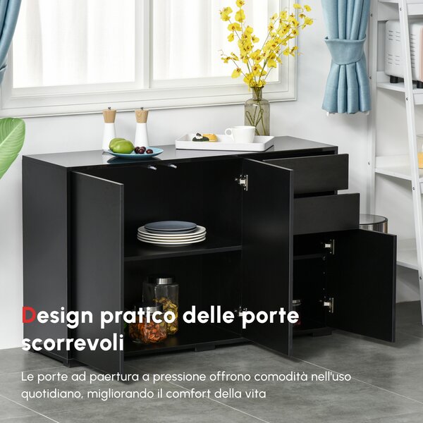 HOMCOM Mobiletto Multiuso Nero con 2 Cassetti e 2 Armadietti ad Apertura a Pressione, 117x36x74cm|Aosom