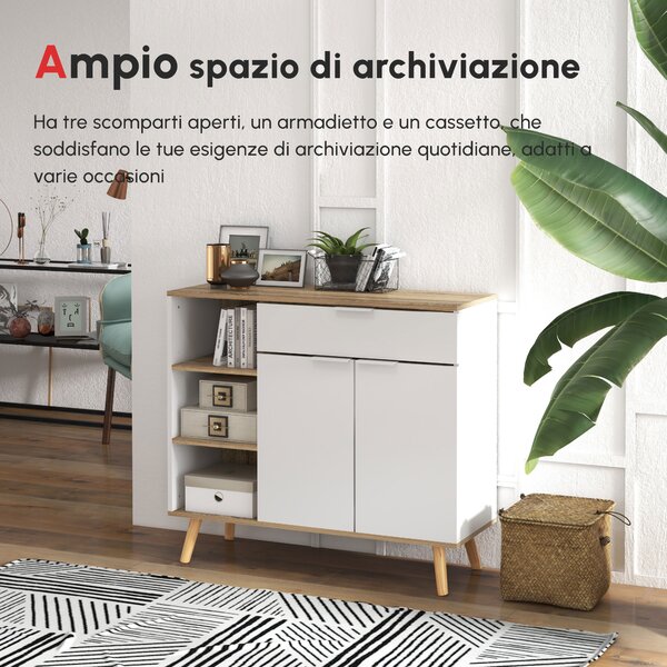 HOMCOM Mobile Multiuso Salvaspazio con 3 Ripiani Aperti, Armadietto e Cassetto, in Truciolato, 95x35x85 cm|Aosom