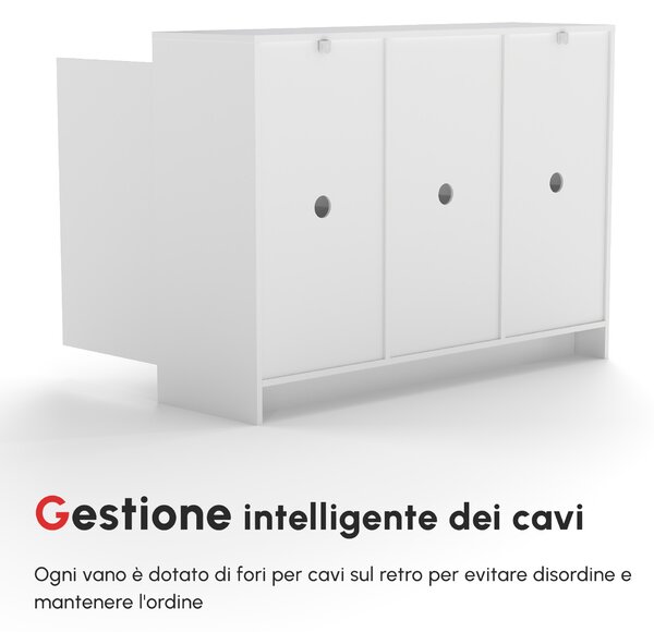 Credenza Multiuso Moderna con 3 armadietti, ripiani regolabili a 3 livelli per Cucina, Soggiorno e Ingresso, 120x35x85 cm, Bianco| Aosom Italy