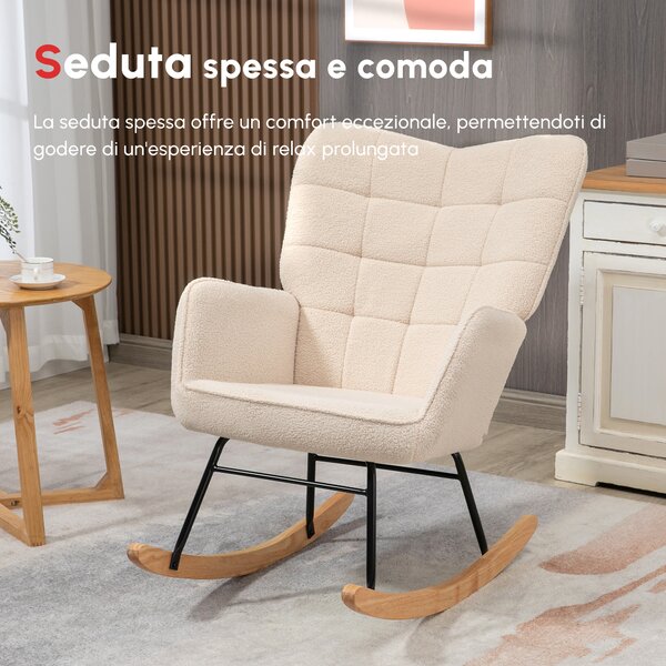 HOMCOM Poltrona a Dondolo Imbottita in Legno e Acciaio per Soggiorno e Camera da Letto, 71x92x101 cm, Beige