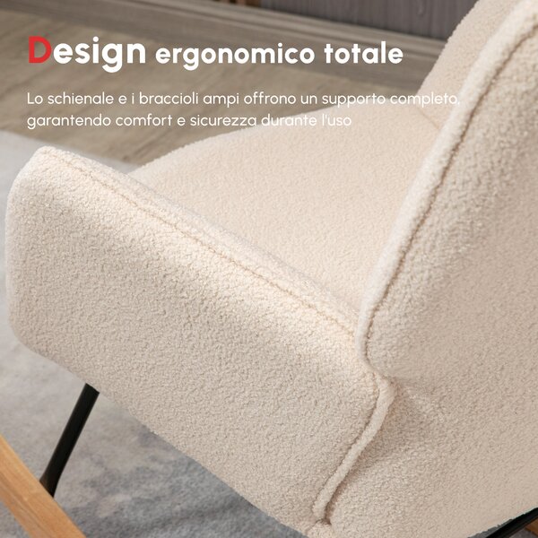 HOMCOM Poltrona a Dondolo Imbottita in Legno e Acciaio per Soggiorno e Camera da Letto, 71x92x101 cm, Beige