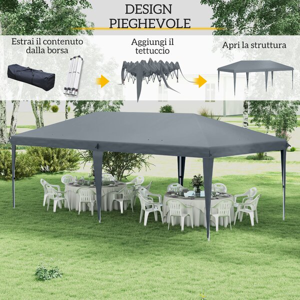Outsunny Gazebo Pieghevole da Giardino Pop-up, Tendone per Feste con Sacca di Trasporto, 6x3 m, Grigio | Aosom Italy