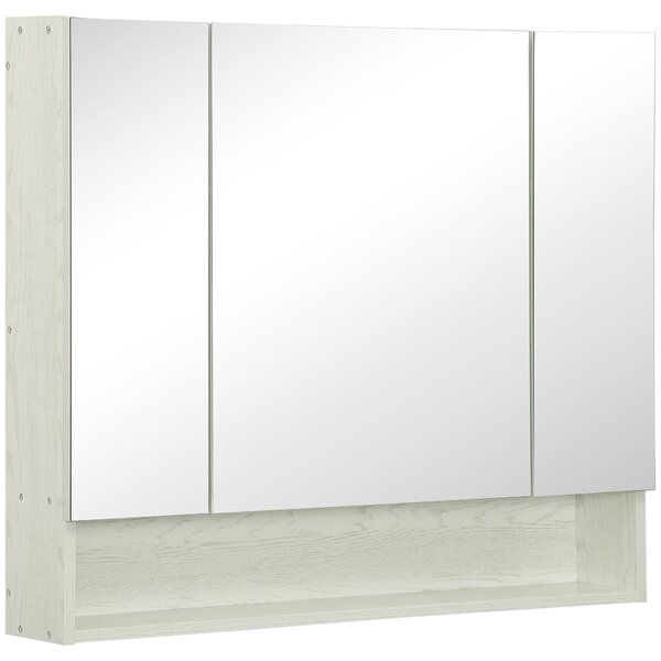 Kleankin Armadietto Moderno da Bagno con Specchio a 4 Sezioni con Ripiani Regolabili, a Parete in Legno e Vetro, 90x15x75 cm, Grigio| Aosom Italy