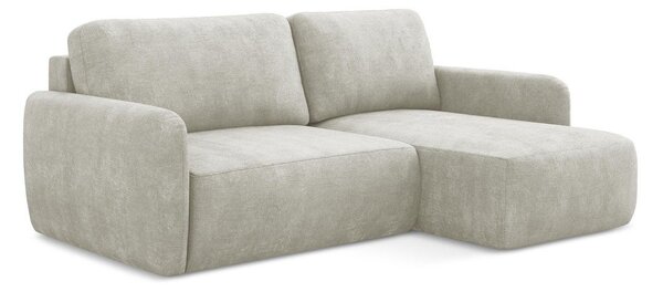 Divano angolare color crema allungabile/con contenitore (con penisola a destra/con chaise lounge) con rivestimento in ciniglia Lilo – Makamii