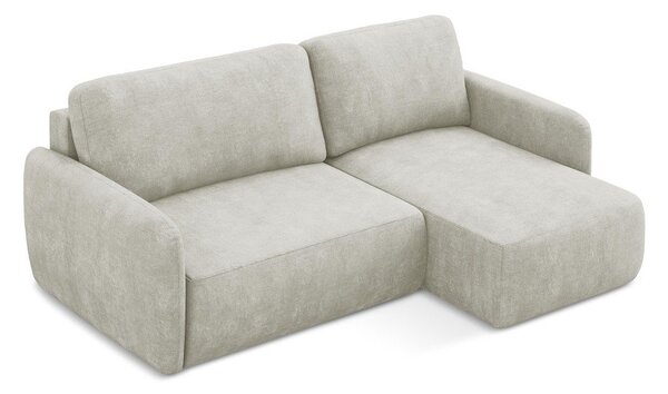 Divano angolare color crema allungabile/con contenitore (con penisola a destra/con chaise lounge) con rivestimento in ciniglia Lilo – Makamii