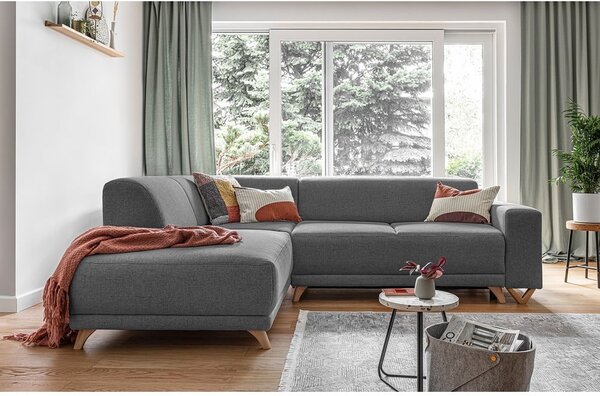 Divano angolare grigio allungabile e con contenitore (penisola a sinistra/a L) Classy Sophie – Miuform