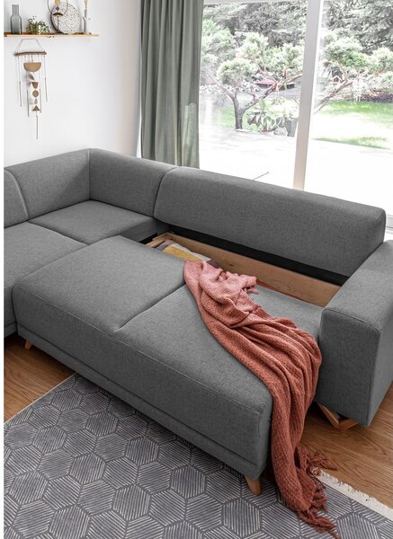 Divano angolare grigio allungabile e con contenitore (penisola a sinistra/a L) Classy Sophie – Miuform