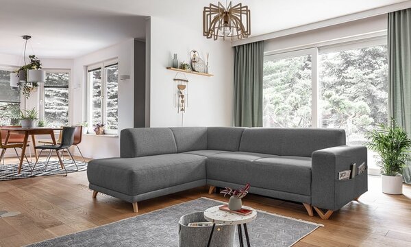 Divano angolare grigio allungabile e con contenitore (penisola a sinistra/a L) Classy Sophie – Miuform