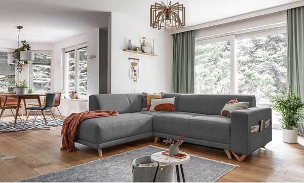 Divano angolare grigio allungabile e con contenitore (penisola a sinistra/a L) Classy Sophie – Miuform