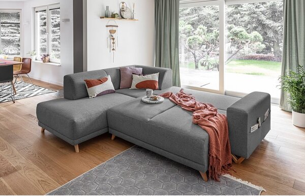 Divano angolare grigio allungabile e con contenitore (penisola a sinistra/a L) Classy Sophie – Miuform