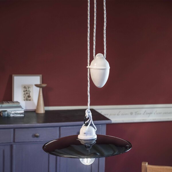 Sospensione Saliscendi Classico Potenza Ferro E Ceramica Nero 35Cm 1 Luce E27