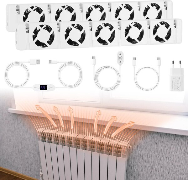 Ventilatore per termosifoni ISOISL, 5 ventole, set da 2, con magnete, portata d'aria di 100 CFM, termostato