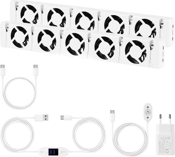 Ventilatore per radiatore Eikuavons, modello a 5 velocità, set da 2, con controllo della temperatura, adatto per radiatori da 150–200 cm
