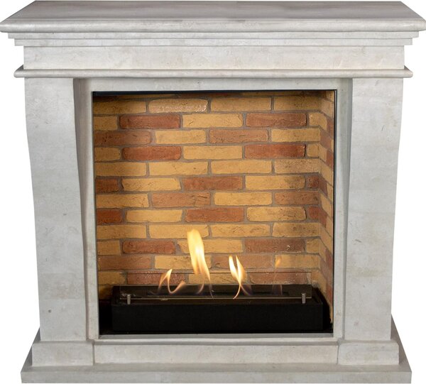 Caminetto a etanolo Xaralyn - Kreta-Mini BST-SWP - pietra naturale levigata bianca - riscaldamento a 3 kW - caminetto da incasso incluso - caminetto decorativo
