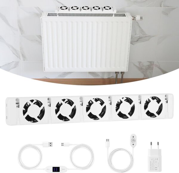 Ventilatore radiatore ISOISL, modello a 5 velocità, confezione da 1, con controllo della temperatura, adatto per radiatori da 70–100 cm