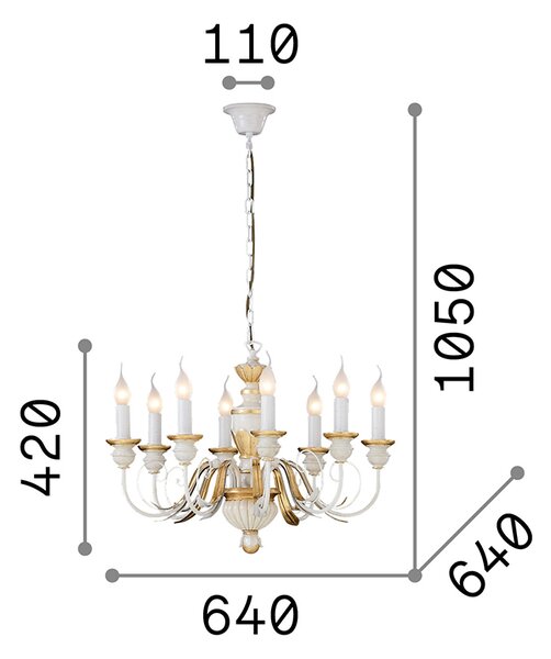 Lampadario Classico Firenze Materie Plastiche Bianco 8 Luci E14