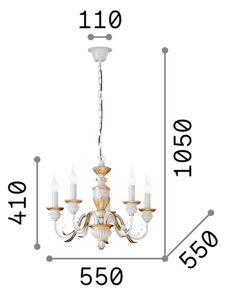 Lampadario Classico Firenze Materie Plastiche Oro 5 Luci E14