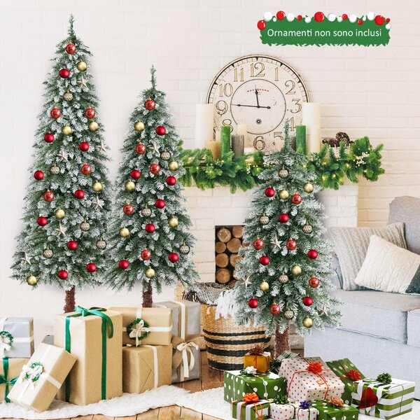 Costway Set di 3 alberi di Natale artificiali con rametti in PVC luci a LED, Alberi di Natale innevati 90/120/150cm