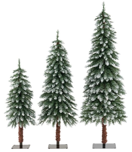 Costway Set di 3 alberi di Natale artificiali con rametti in PVC luci a LED, Alberi di Natale innevati 90/120/150cm