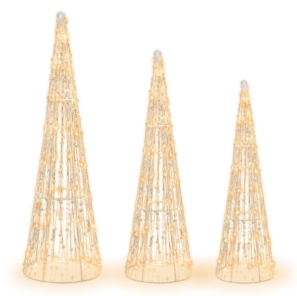 Costway Set di 3 alberi di Natale a forma di cono con luci a LED, Set di alberi conici decorativi per Natale