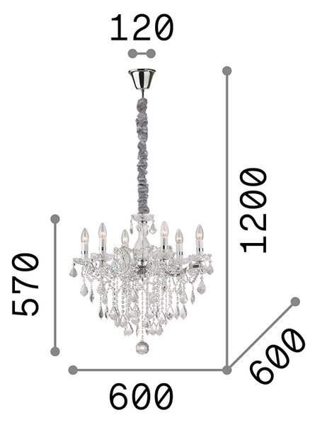 Lampadario Classico Florian Metallo-Cristallo Cromo 6 Luci E14