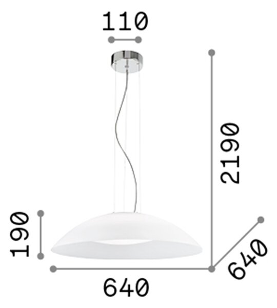 Sospensione Moderna Lena Vetro Bianco 3 Luci E27 D64Cm