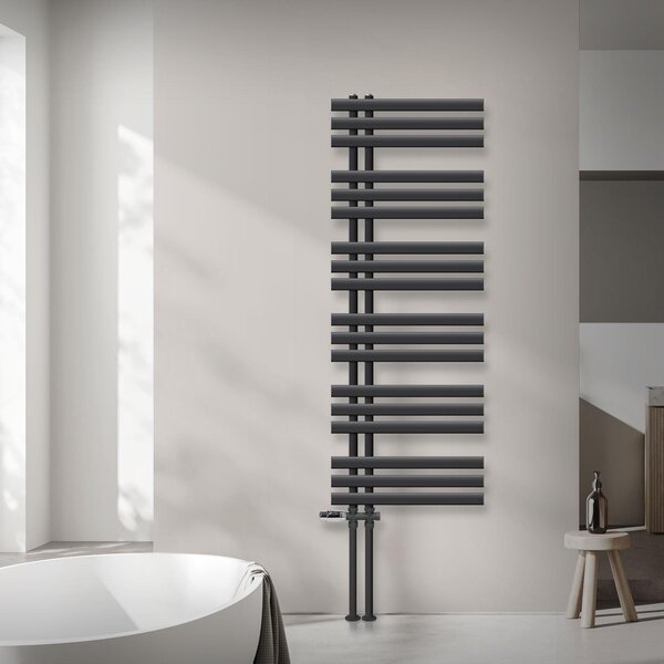 Radiatore da bagno LuxeBath Design, 500x1400 mm, antracite, set di collegamento termostatico a pavimento, senza elemento riscaldante