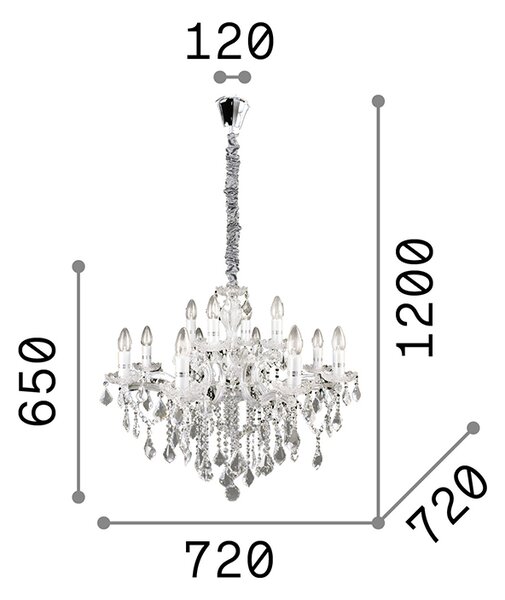 Lampadario Classico Florian Metallo-Cristallo Cromo 12 Luci E14