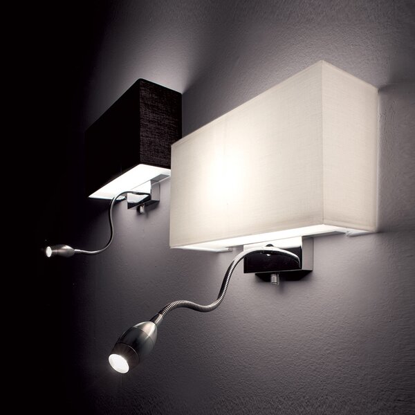 Applique Moderna Hotel Metallo Bianco E Cromo 2 Luci E27+Led 1,5W