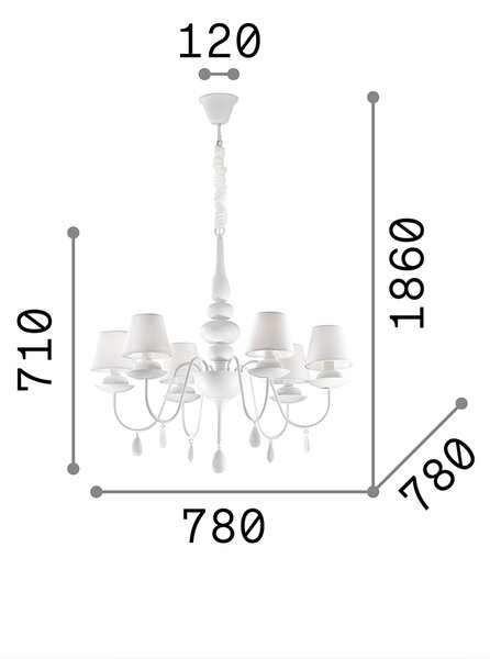 Lampadario Shabby Chic-Provenzale Blanche Metallo Bianco 6 Luci E14