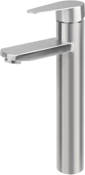 Rubinetto da lavabo in acciaio inossidabile, finitura argento, monocomando, con erogatore verticale da 21 cm, completo di 2 tubi di collegamento da 60 cm