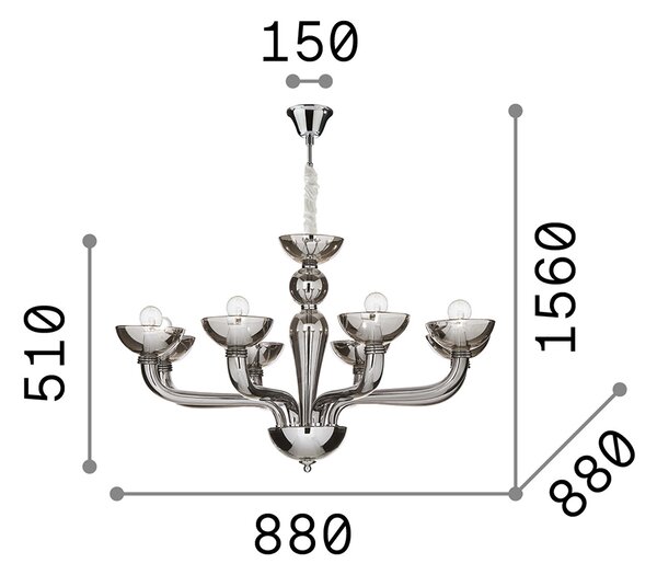 Sospensione Contemporanea Casanova Metallo Trasparente 8 Luci E14