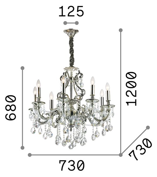 Lampadario Classico Gioconda Metallo-Cristallo Argento 8 Luci E14