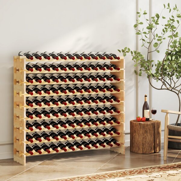 Costway Scaffale modulari impilabile per vino da 108 bottiglie, Scaffale di stoccaggio in legno a 9 ripiani per pavimento Naturale