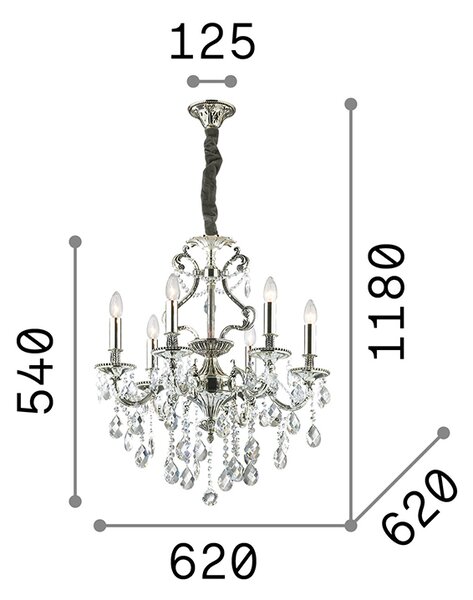Lampadario Classico Gioconda Metallo-Cristallo Oro 6 Luci E14