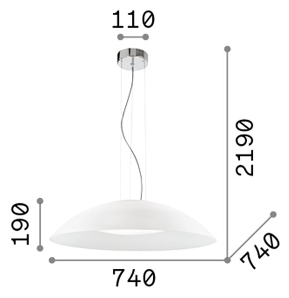 Sospensione Moderna Lena Vetro Bianco 3 Luci E27 D74Cm