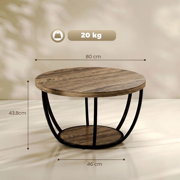 HOMCOM Tavolino da soggiorno con 2 ripiani, 80x80x43,8 cm, marrone e nero | Aosom Italy