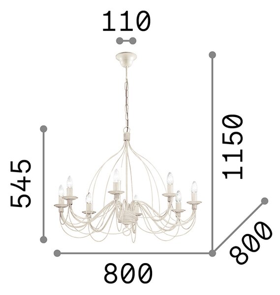 Lampadario Shabby Chic-Provenzale Corte Metallo Corten 8 Luci E14