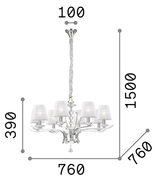 Lampadario Classico Pegaso Metallo Bianco 8 Luci E14
