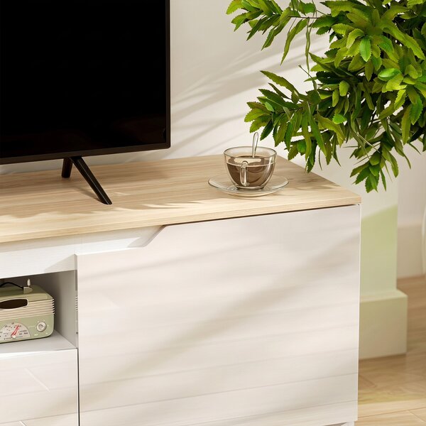HOMCOM Mobile TV lucido con 3 scomparti e cassetto, 160x38x43 cm, legno naturale | Aosom Italy