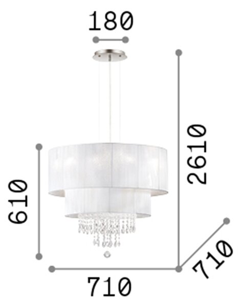Lampadario Classico Opera Vetro,Tessuto,Cristalloistallo Bianco 6 Luci E27